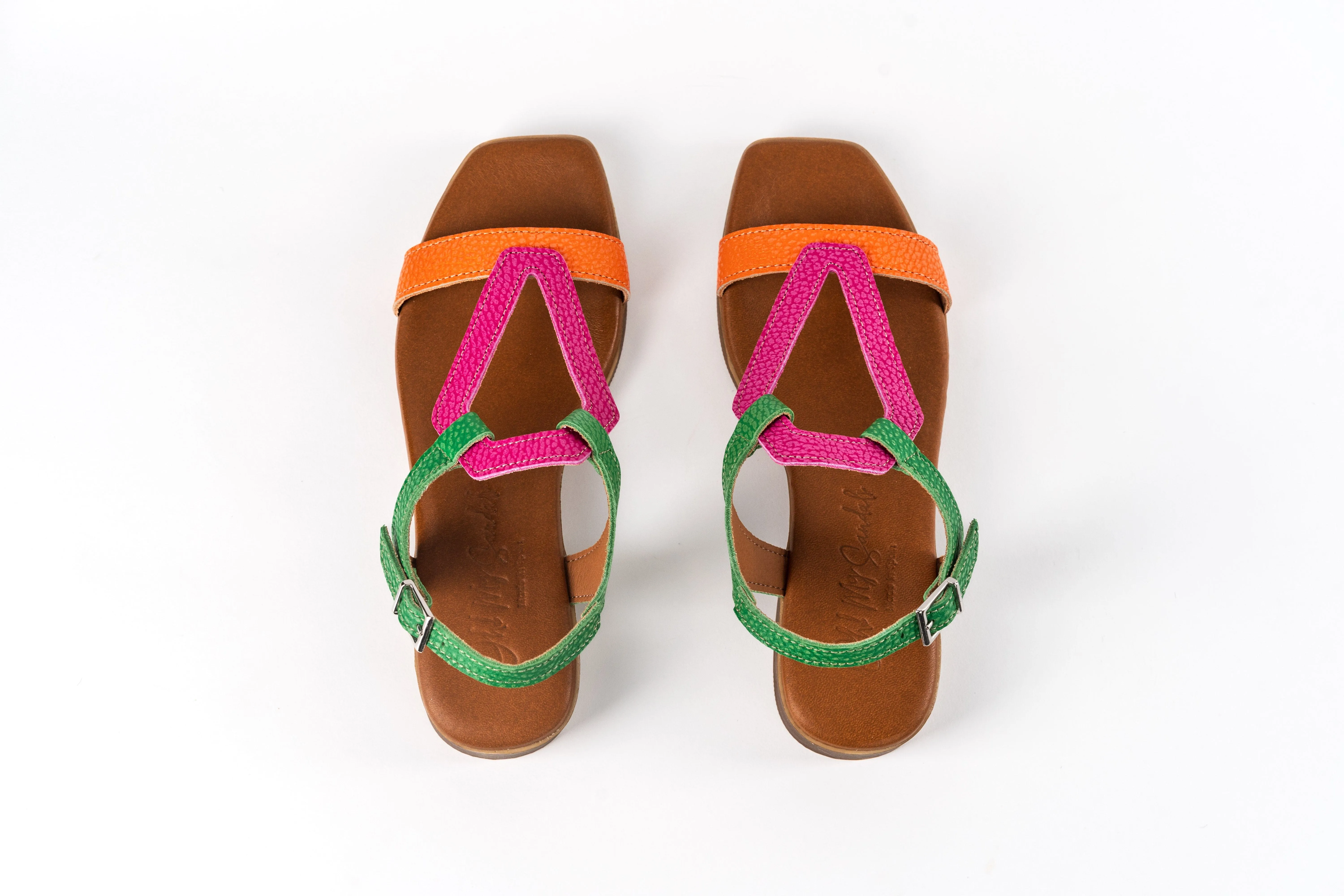 5168 Spanish leather multi colour flat sandals with cushion inside