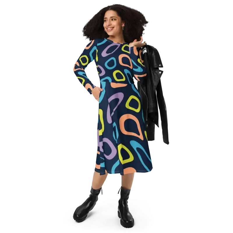 Abstract Colorful Irregular Print Long Sleeve Dress