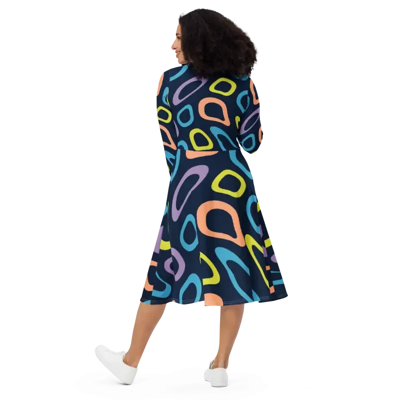 Abstract Colorful Irregular Print Long Sleeve Dress