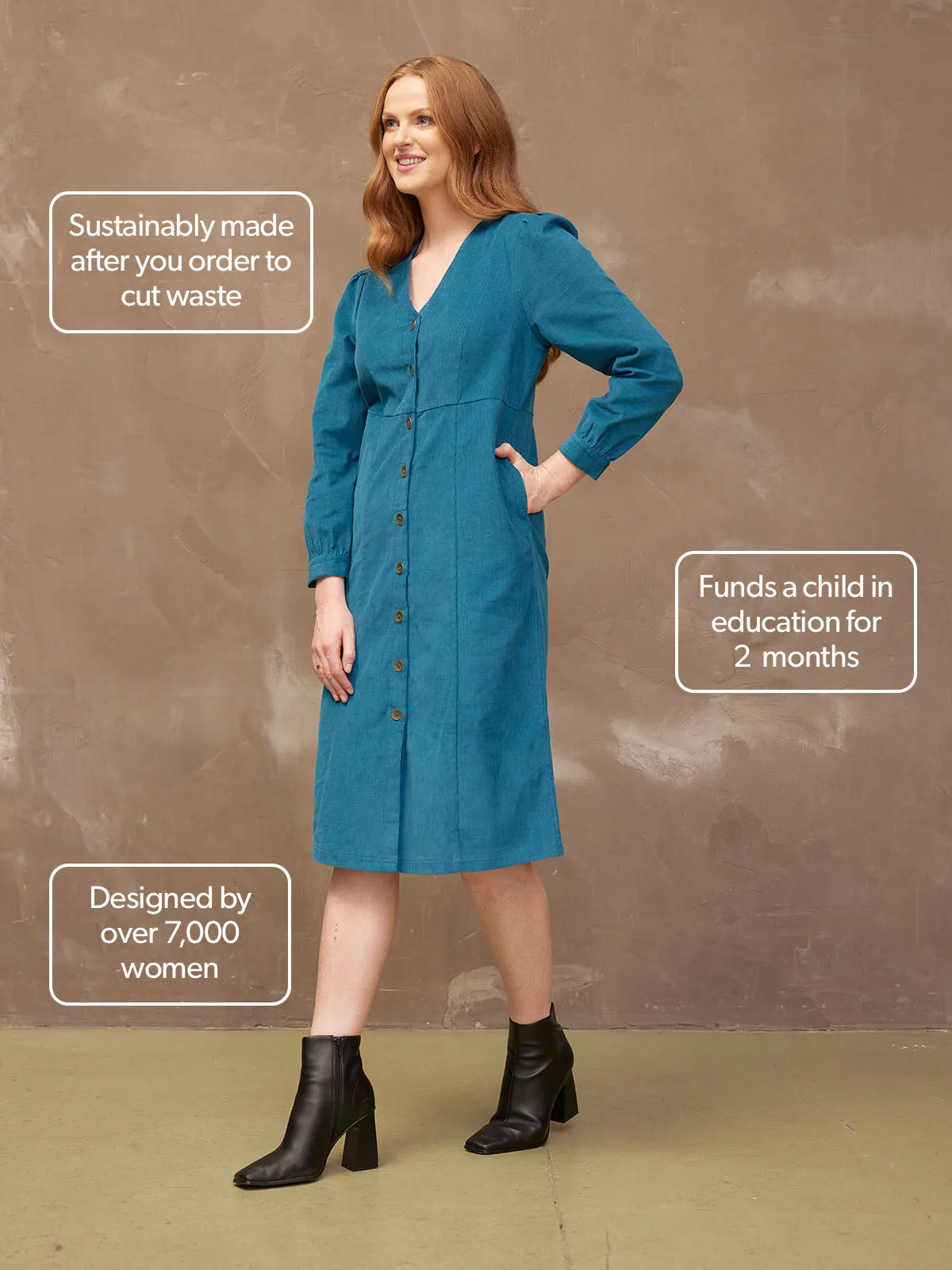 Aria - Cord Midi Dress - Teal