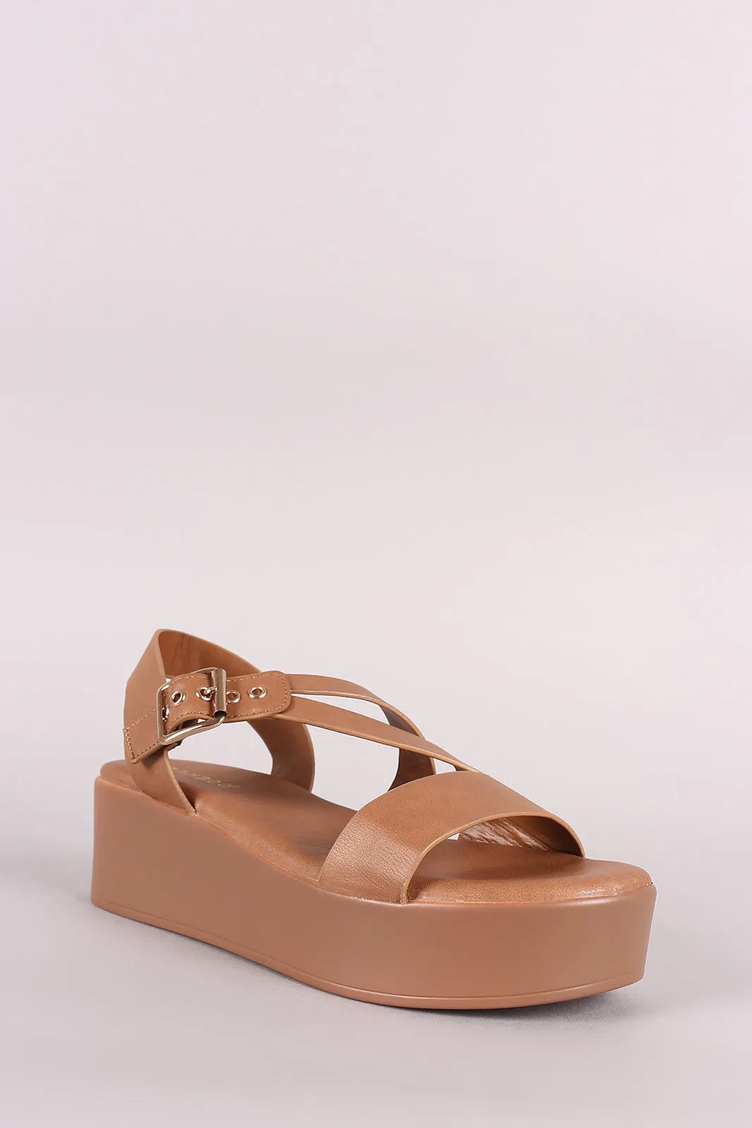 Bamboo Asymmetric Open Toe Flatform Wedge