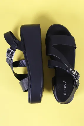 Bamboo Asymmetric Open Toe Flatform Wedge