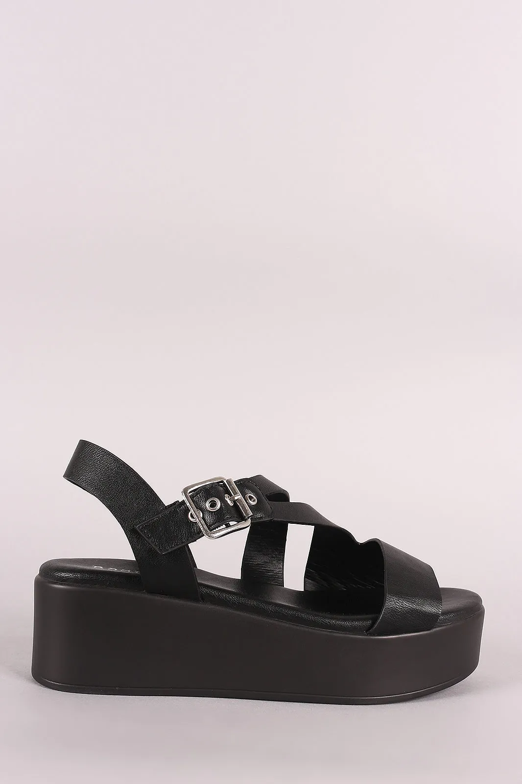 Bamboo Asymmetric Open Toe Flatform Wedge