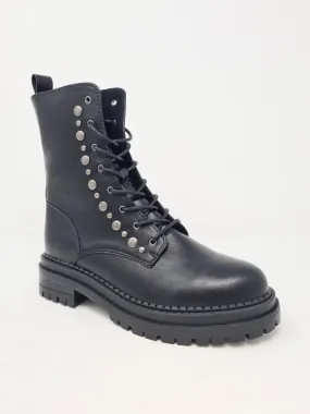Black Lace Up Studded Biker Boots