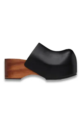 Black Leather Wood Clogs