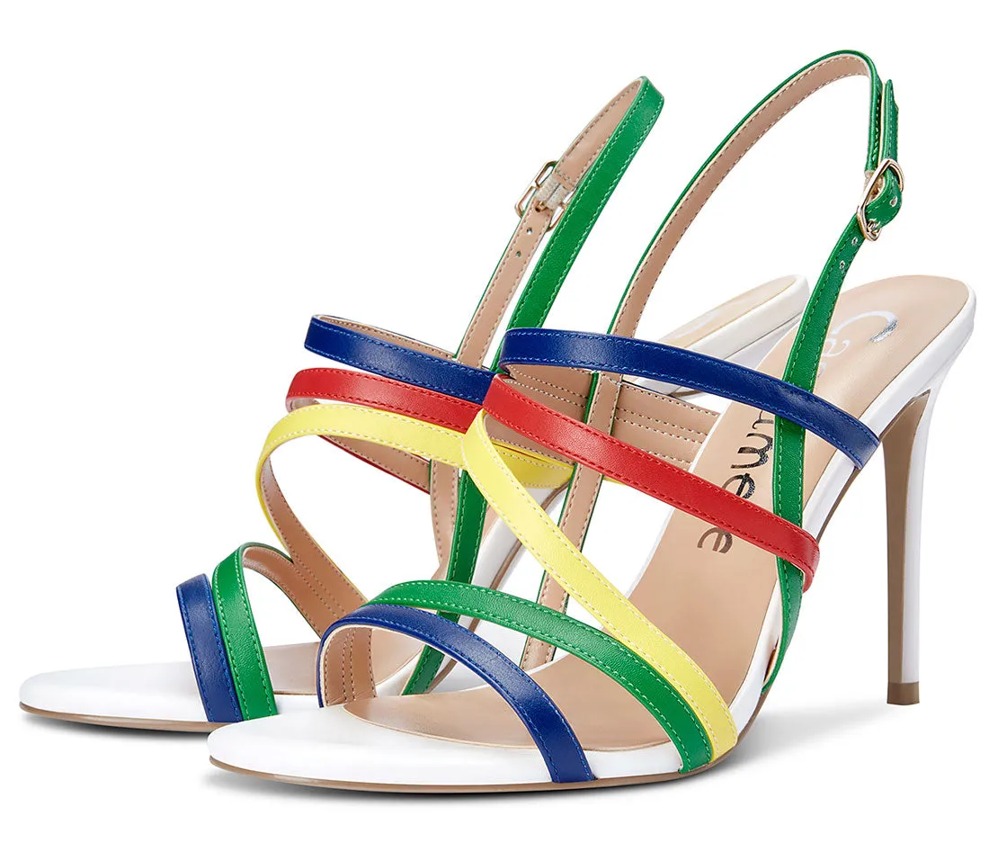 CASTAMERE Women High Heels Roman Sandals Slingback Stiletto Thin Heel Ankle Straps 10CM Shoes
