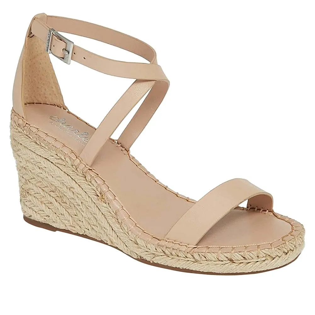 Charles David Nola Espadrille Wedge Sandal NUDE Leather Open Toe Platfrom