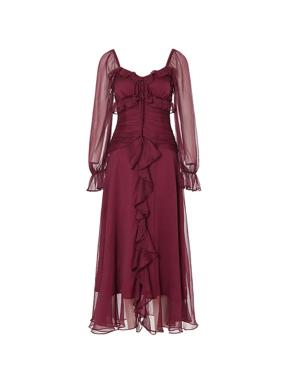 Cherry red ruffle long dress