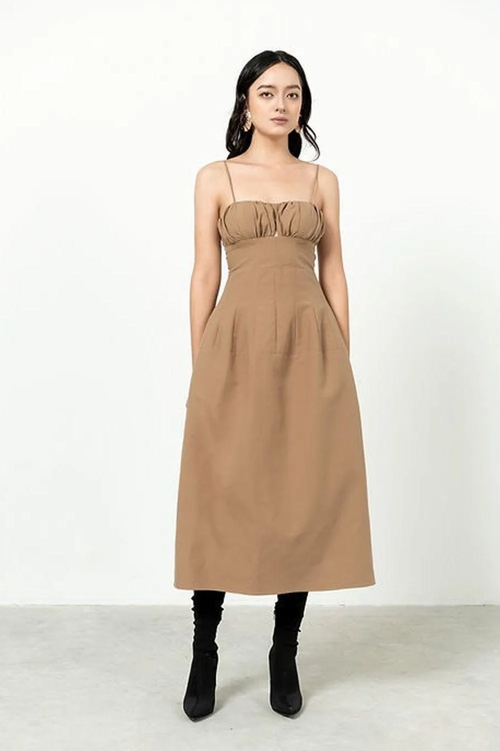 Christina A-line Spaghetti Strap Cotton Midi Dress