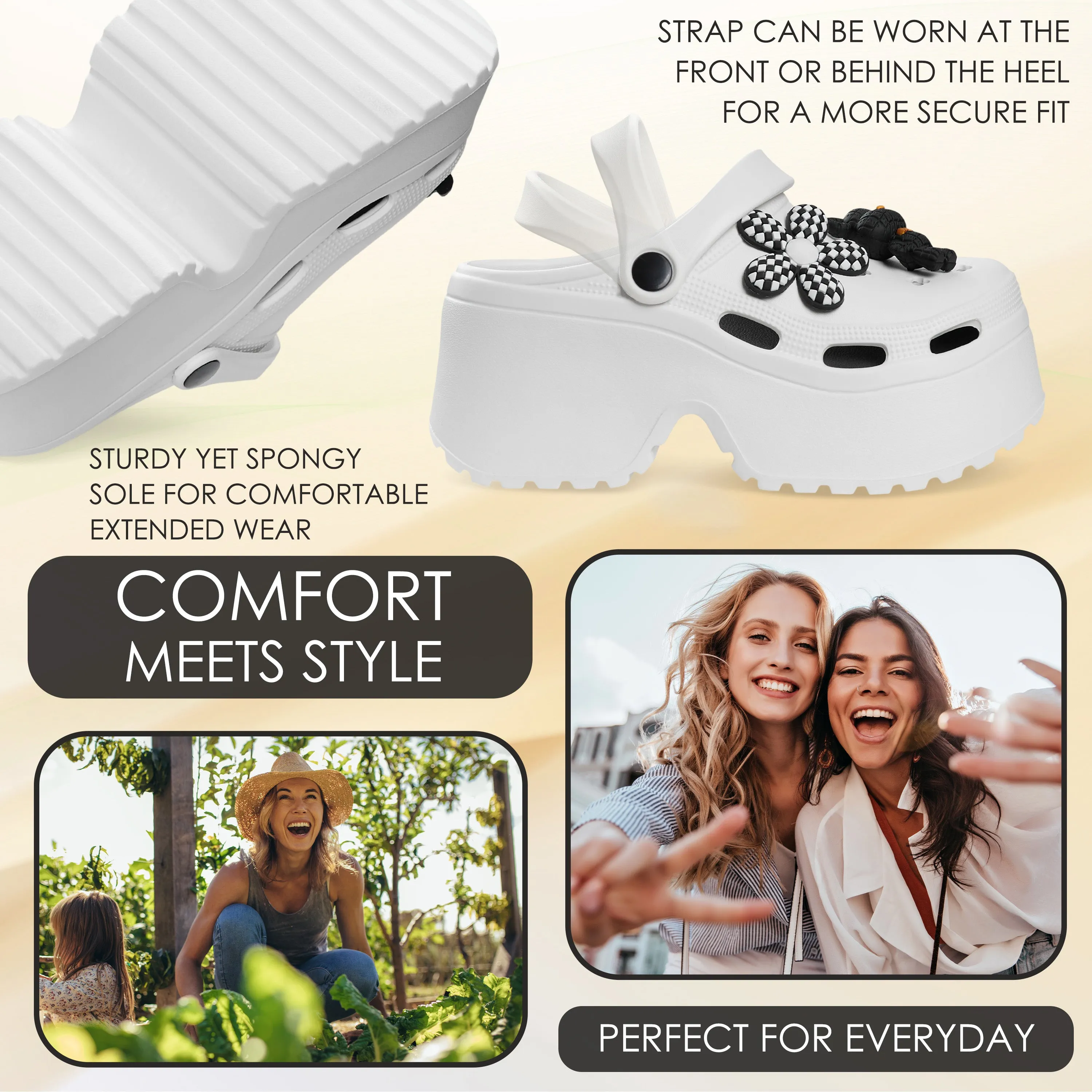 CityComfort Womens Platform Heeled Clogs with Removable Charms