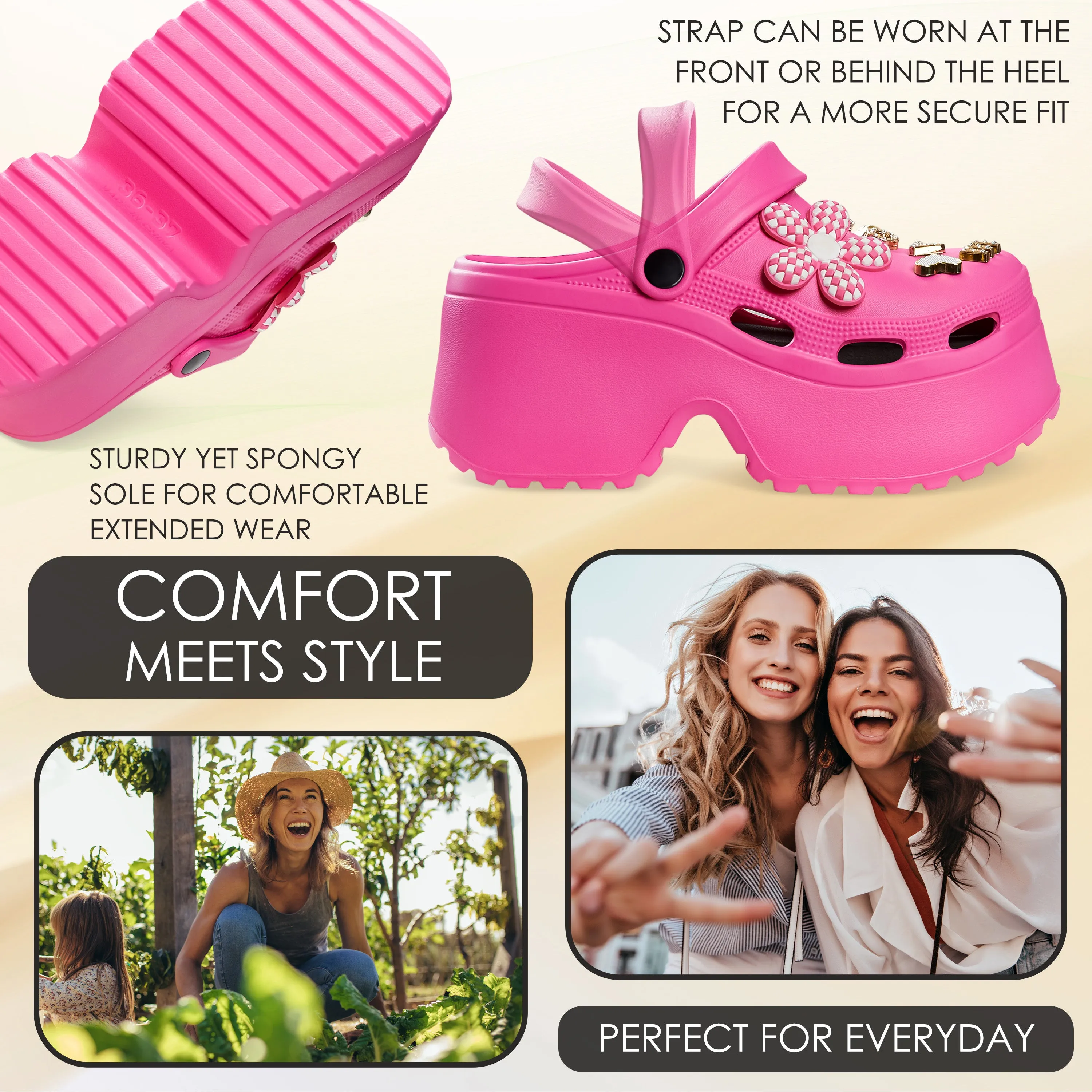 CityComfort Womens Platform Heeled Clogs with Removable Charms