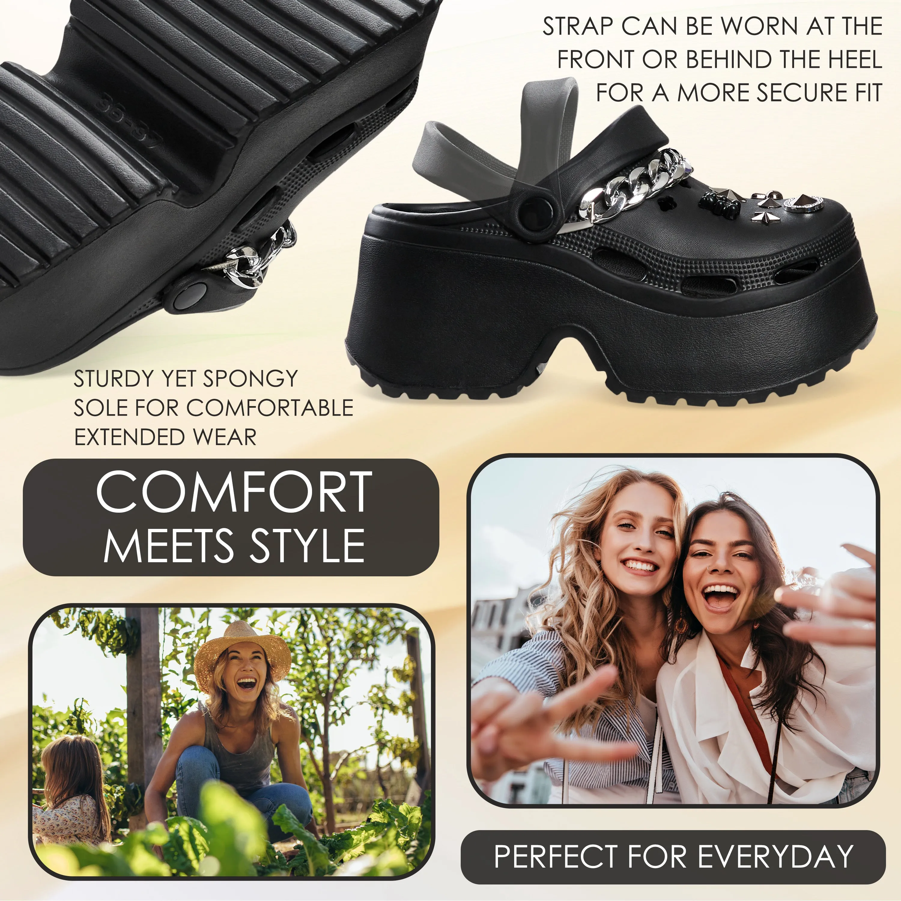 CityComfort Womens Platform Heeled Clogs with Removable Charms
