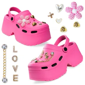 CityComfort Womens Platform Heeled Clogs with Removable Charms