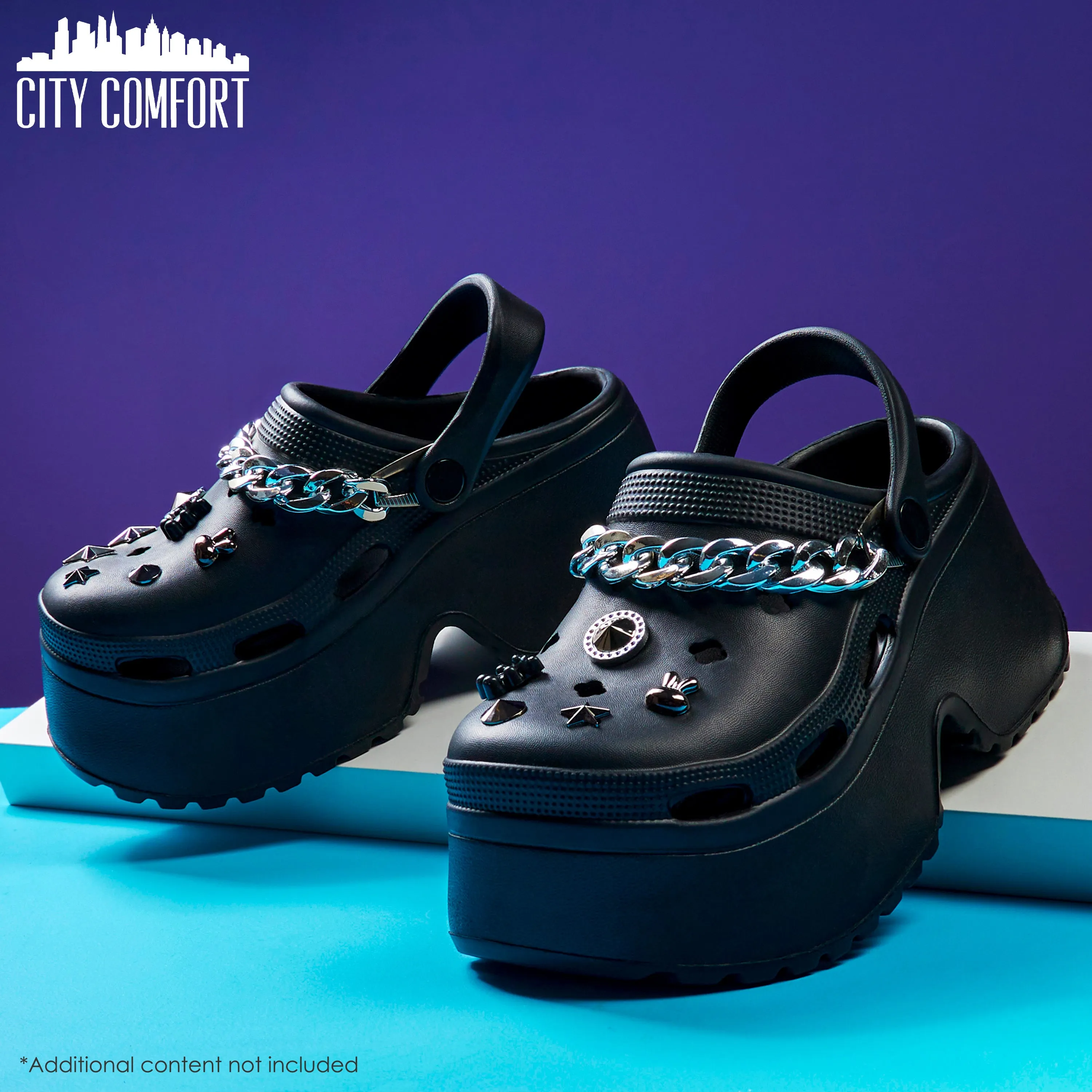 CityComfort Womens Platform Heeled Clogs with Removable Charms