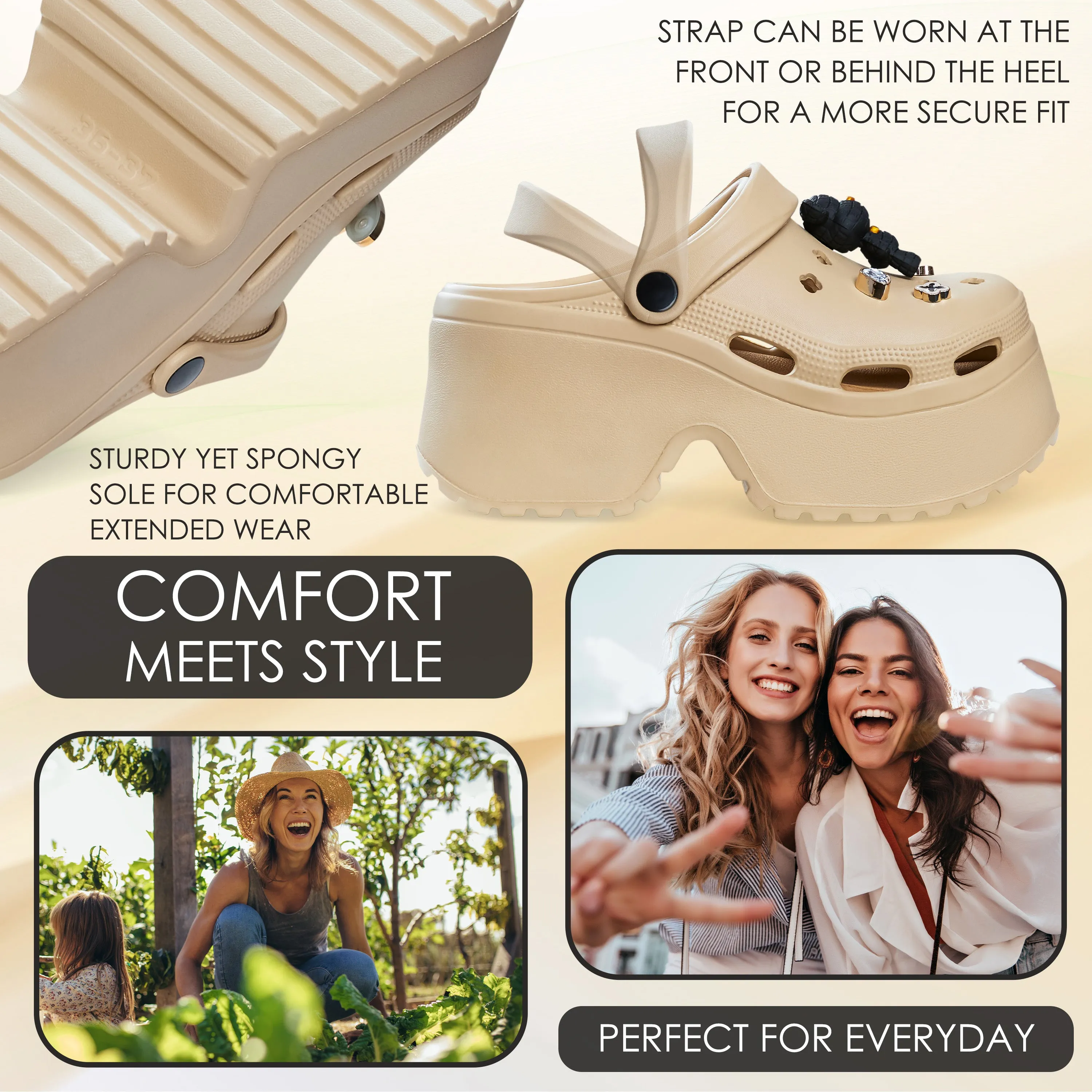 CityComfort Womens Platform Heeled Clogs with Removable Charms