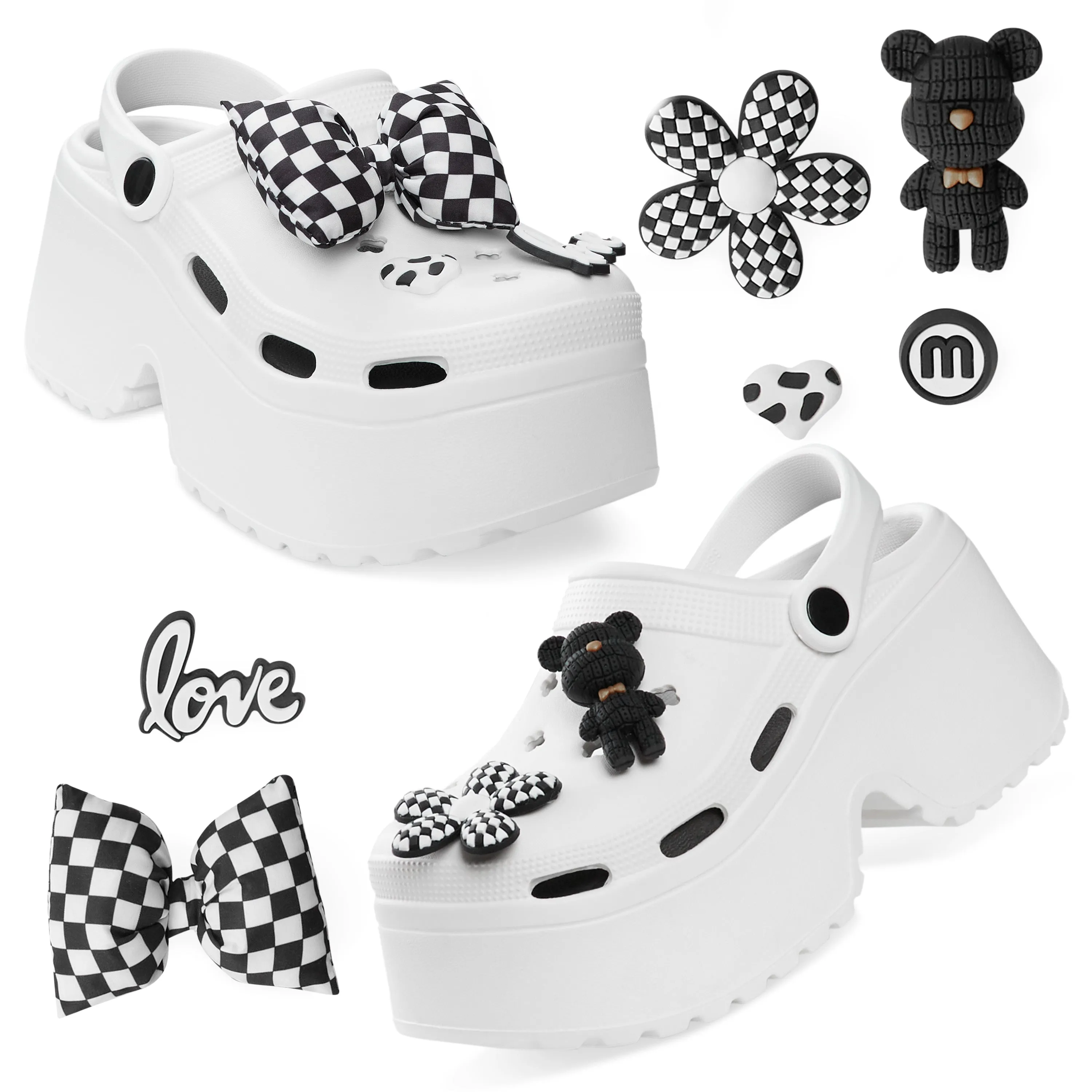 CityComfort Womens Platform Heeled Clogs with Removable Charms