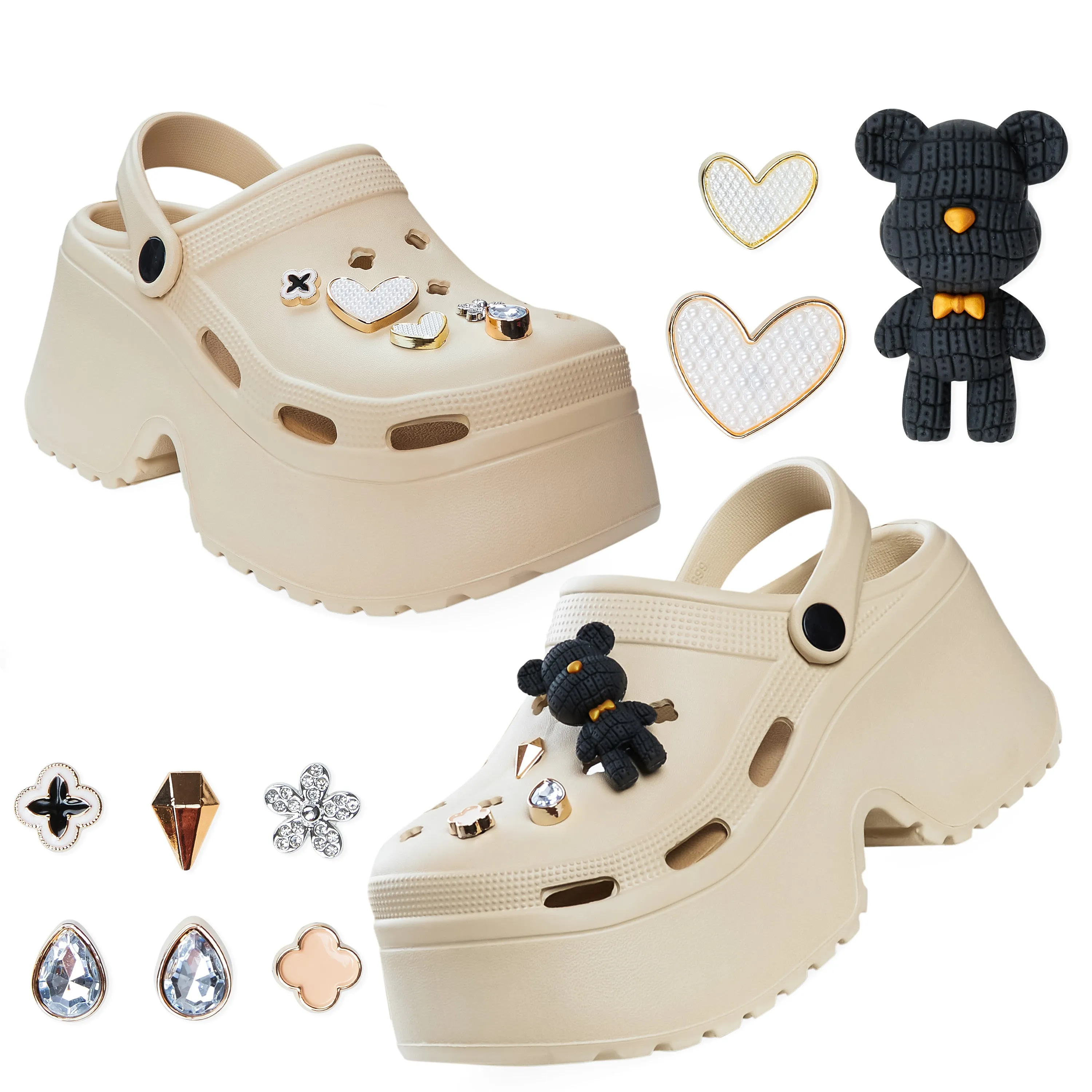 CityComfort Womens Platform Heeled Clogs with Removable Charms