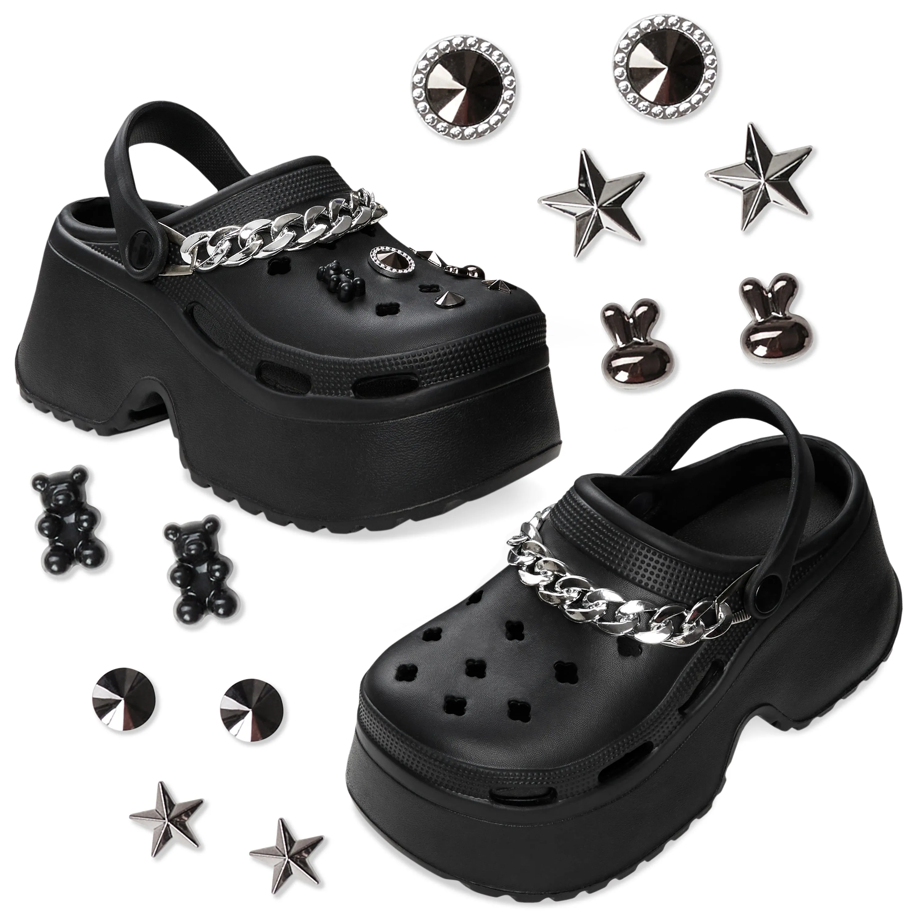 CityComfort Womens Platform Heeled Clogs with Removable Charms