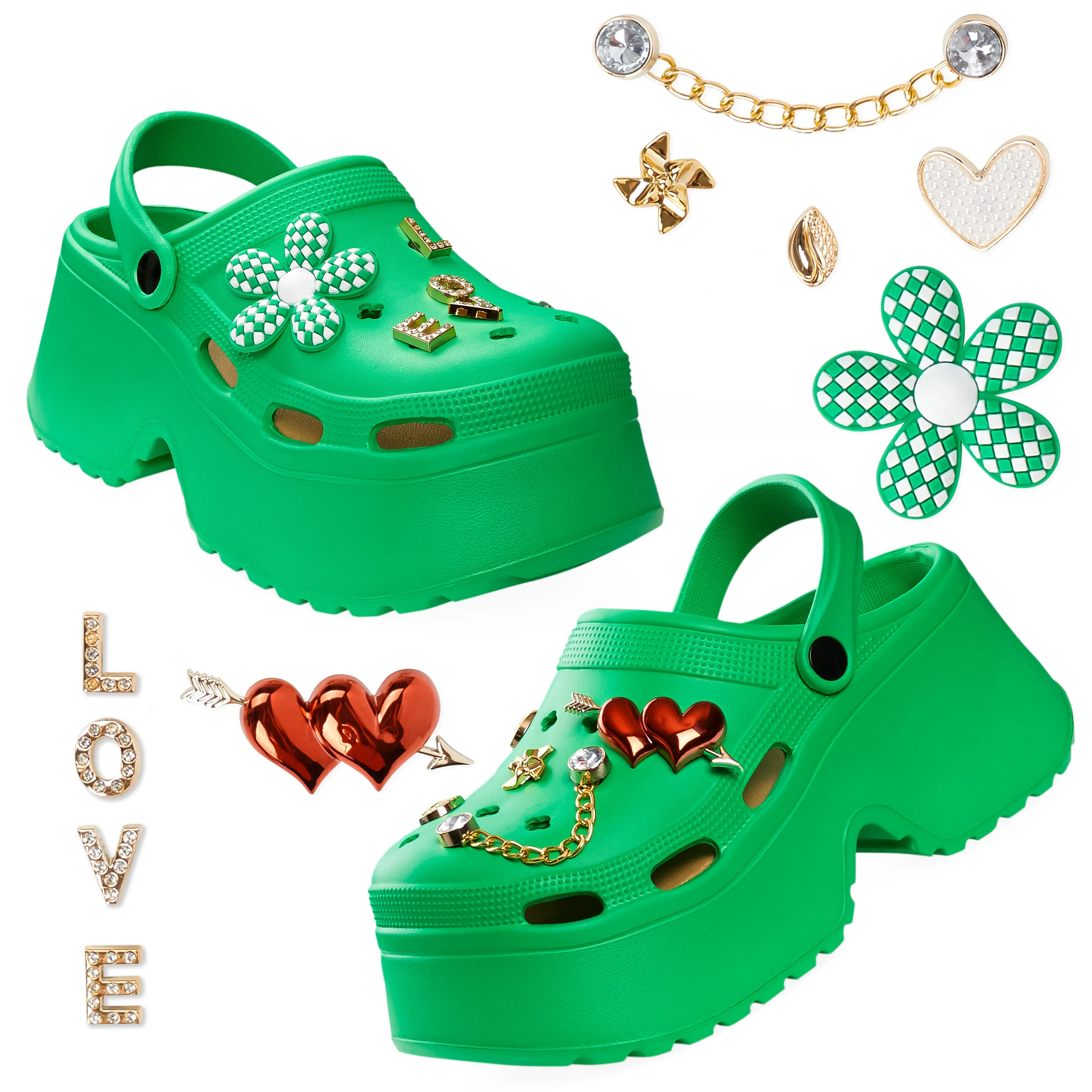 CityComfort Womens Platform Heeled Clogs with Removable Charms