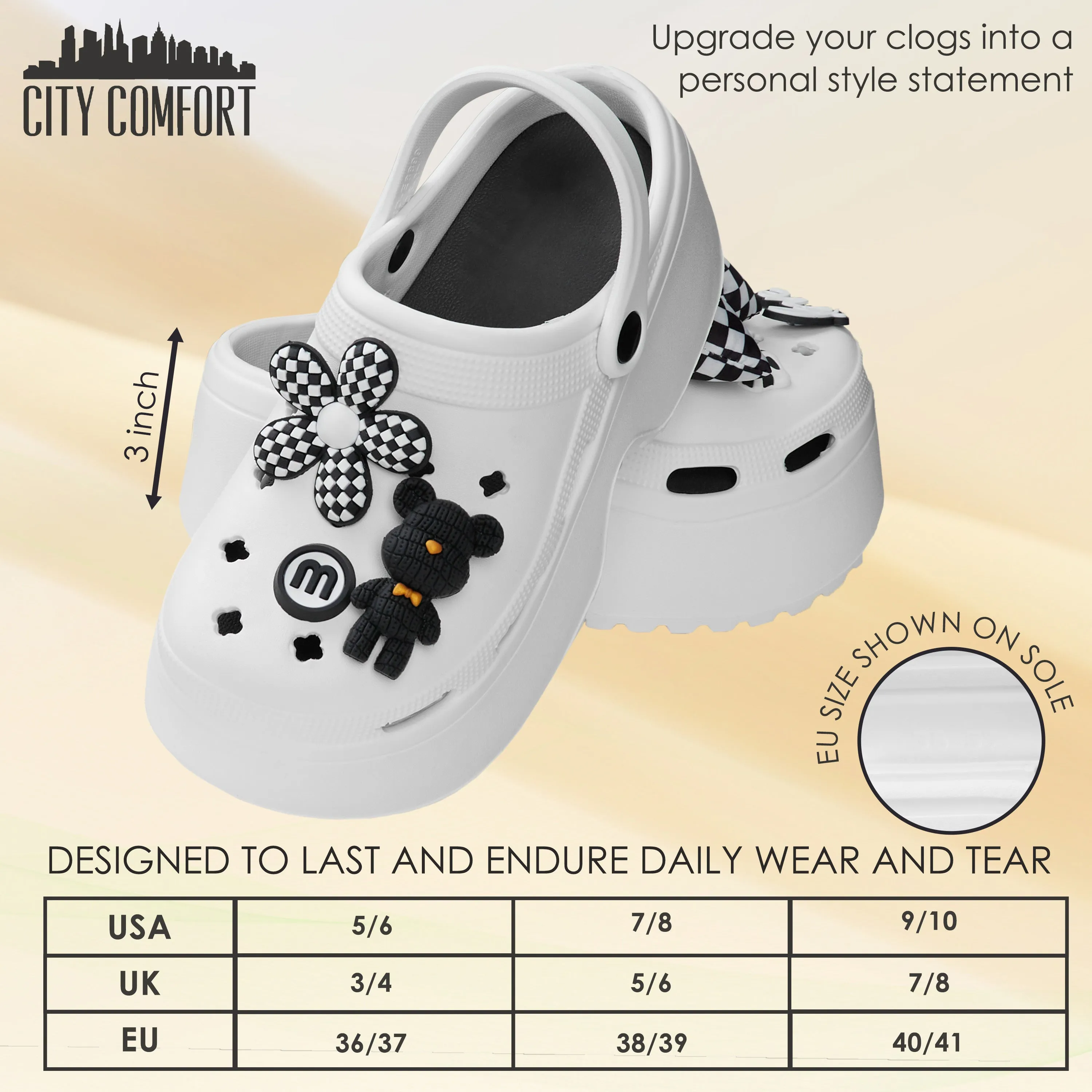 CityComfort Womens Platform Heeled Clogs with Removable Charms