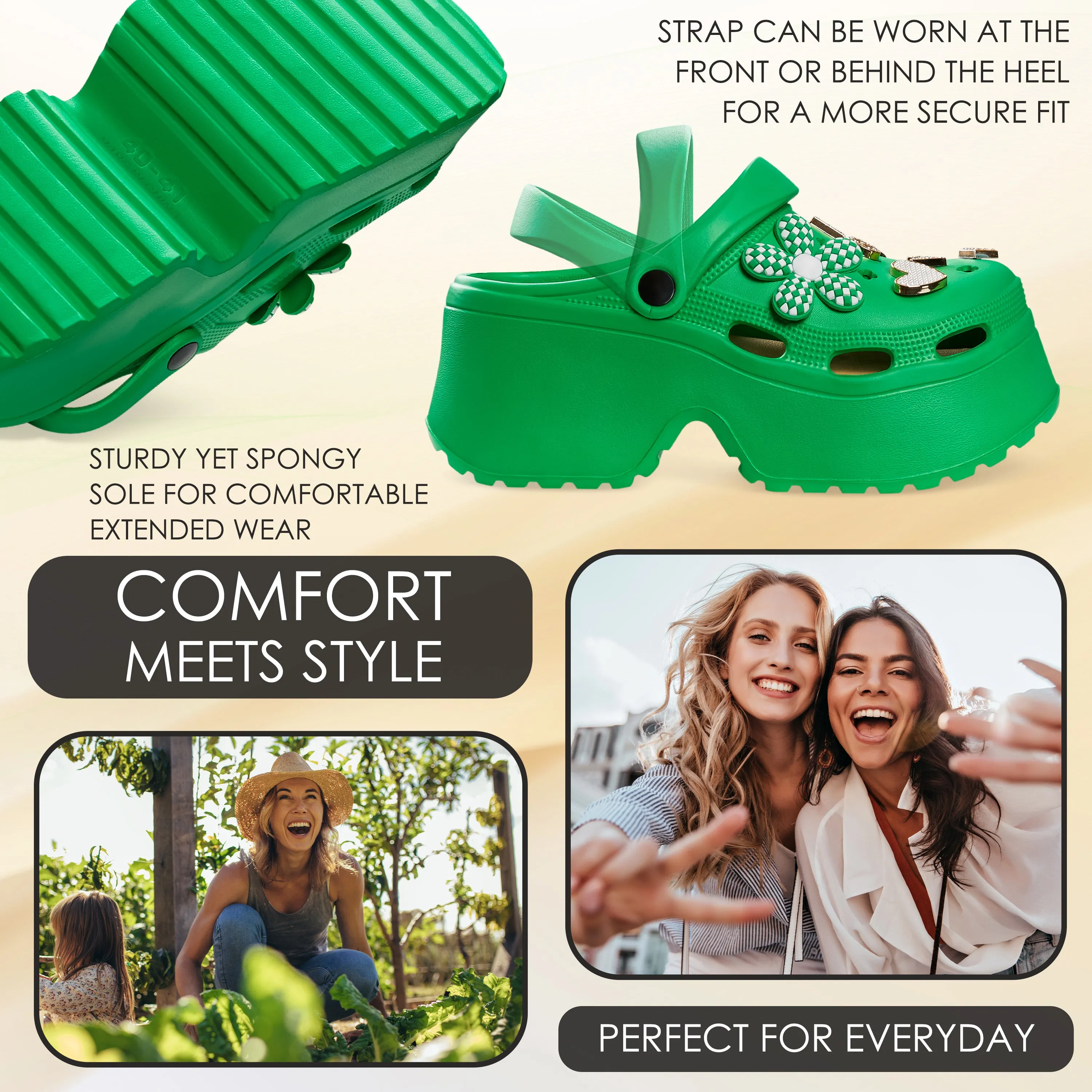 CityComfort Womens Platform Heeled Clogs with Removable Charms