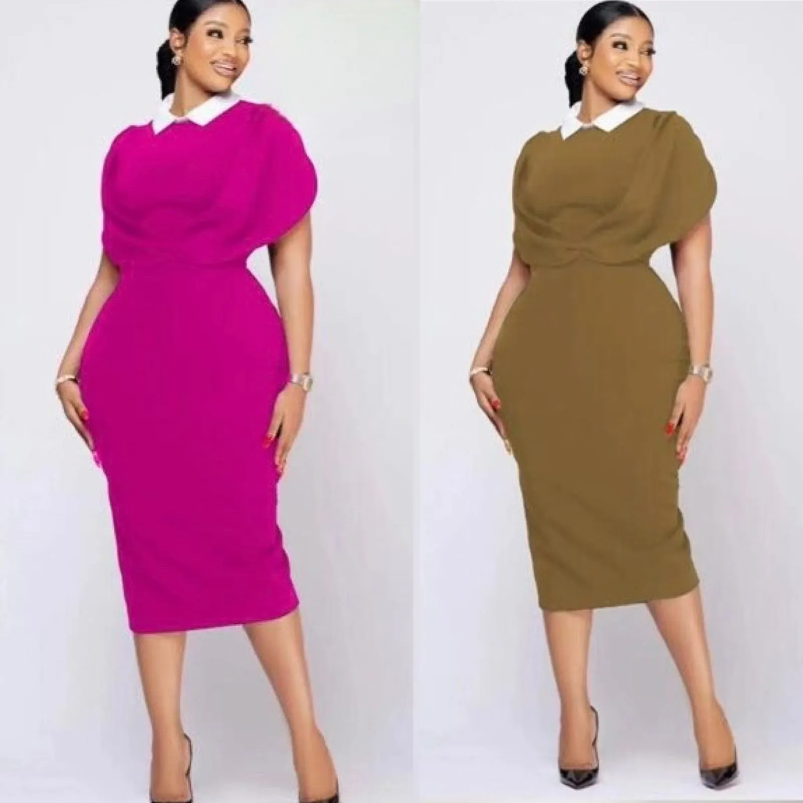 Collar Sleeveless Bodycon Dress;