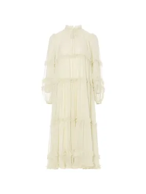 Creamy ruffle long dress