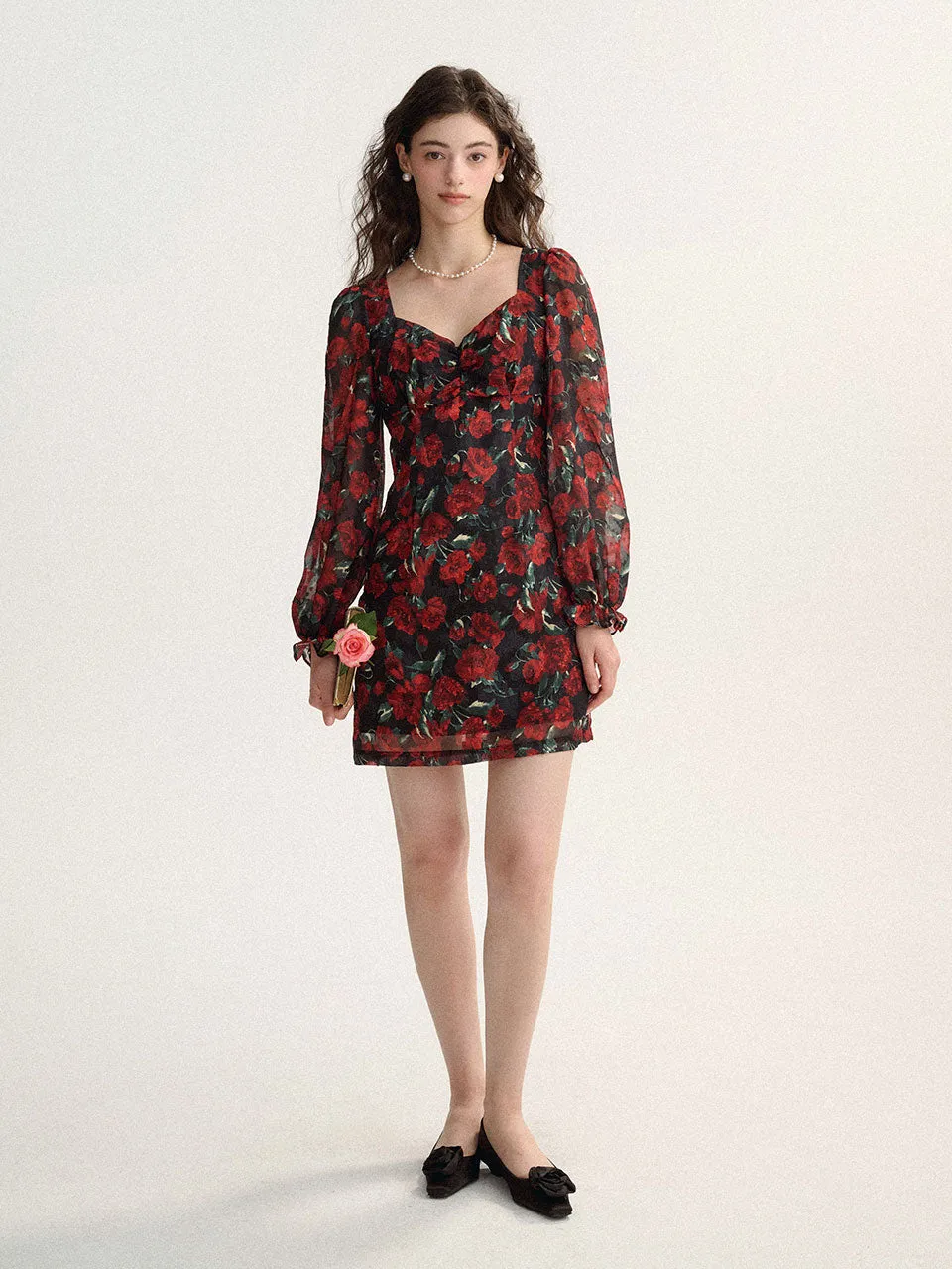 Deep rose heart neck mini dress