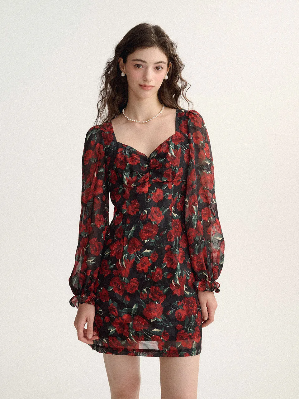 Deep rose heart neck mini dress