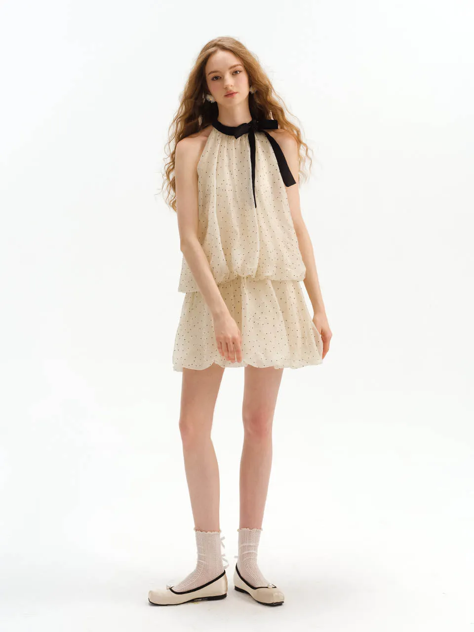 Dot balloon mini dress (Ivory)