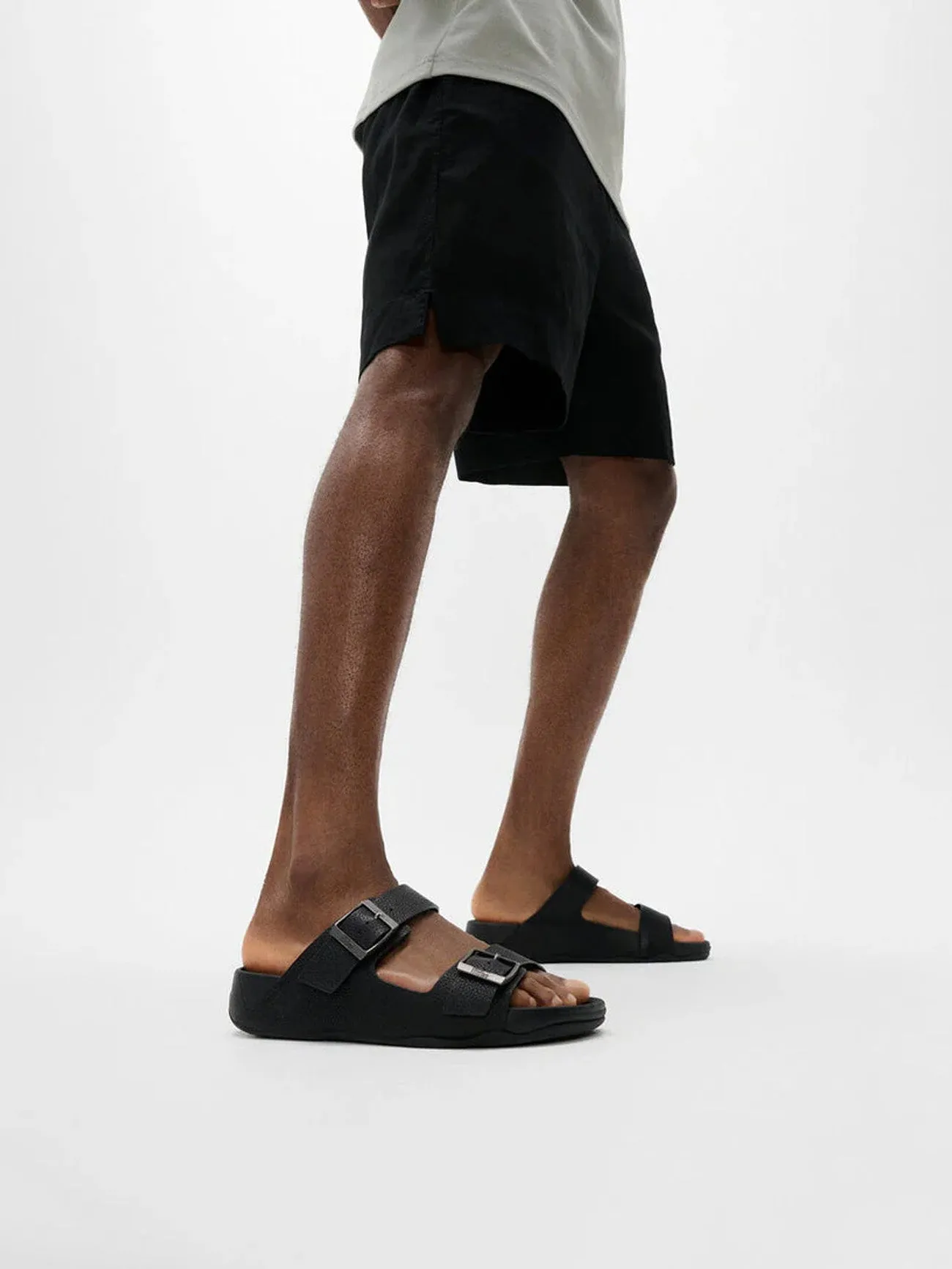 Fitflop Gogh Moc Mens Buckle Tumbled-Leather Slides