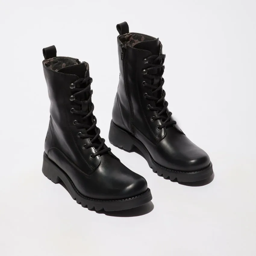 Fly London Ankle Boot Reid ALL BLACK with lace and zip