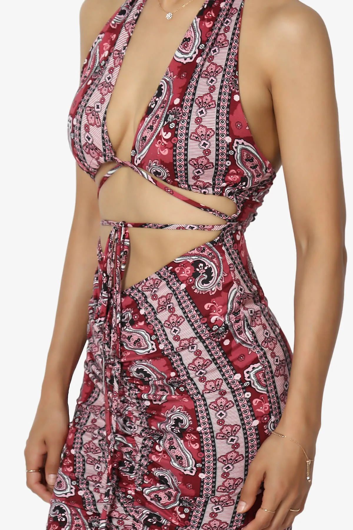 Fortunate Printed Halter Cut Out Bodycon Mini Dress