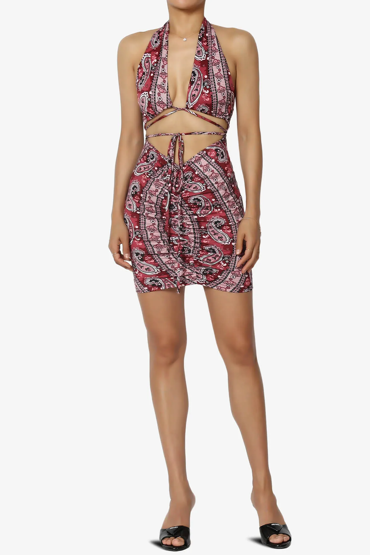 Fortunate Printed Halter Cut Out Bodycon Mini Dress