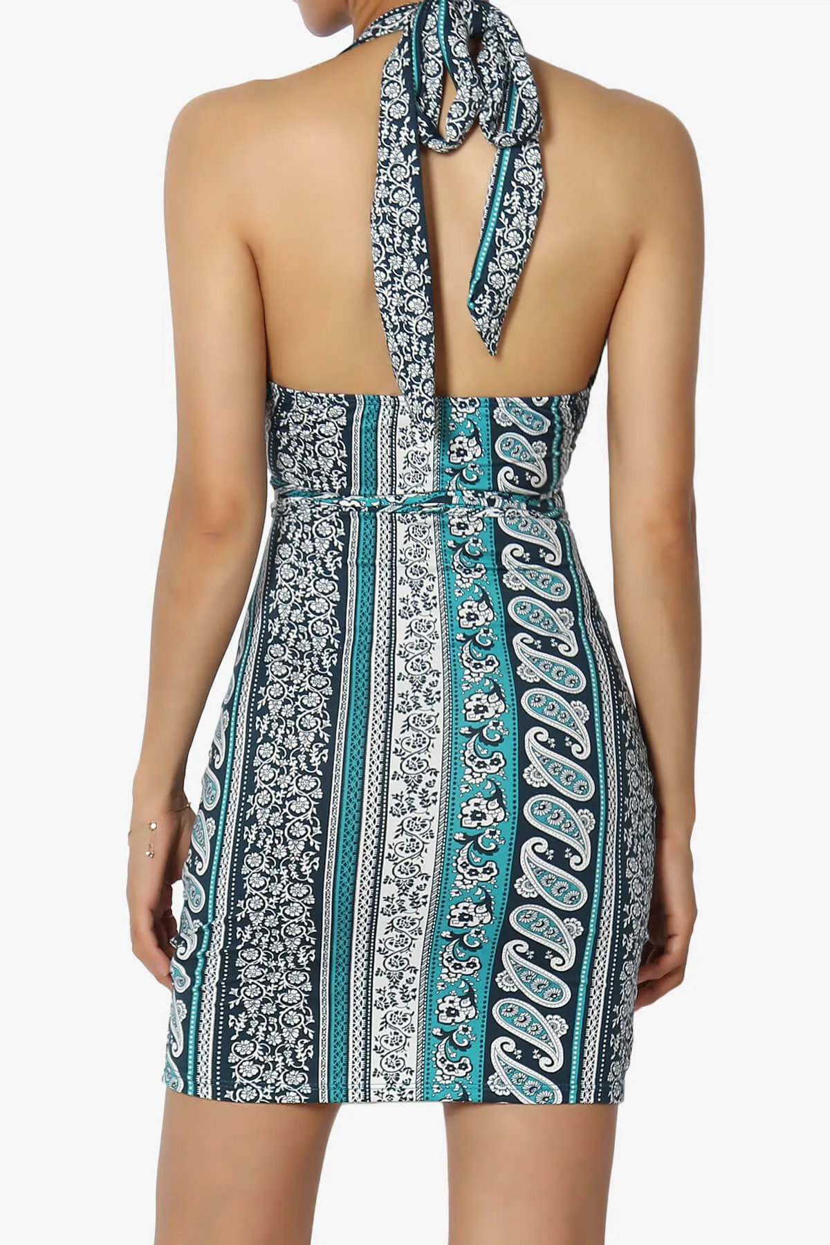 Fortunate Printed Halter Cut Out Bodycon Mini Dress