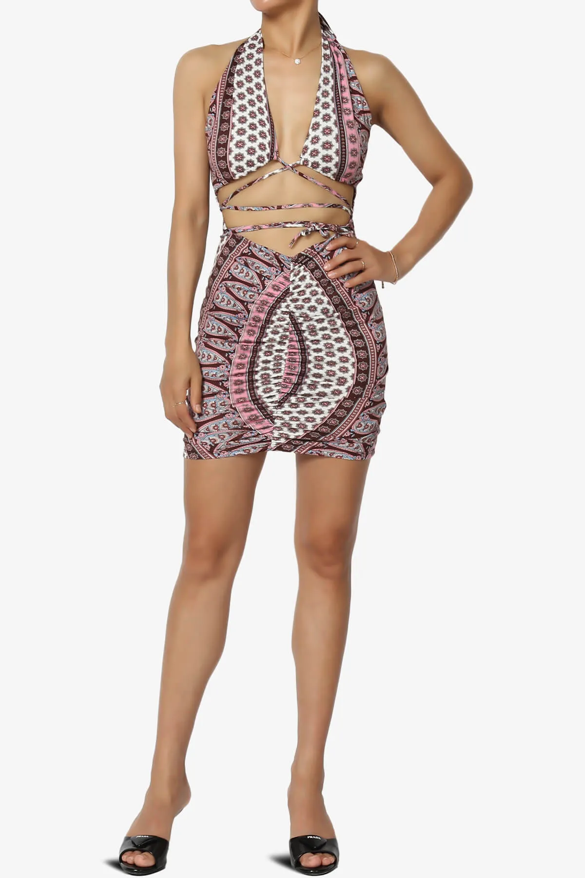 Fortunate Printed Halter Cut Out Bodycon Mini Dress