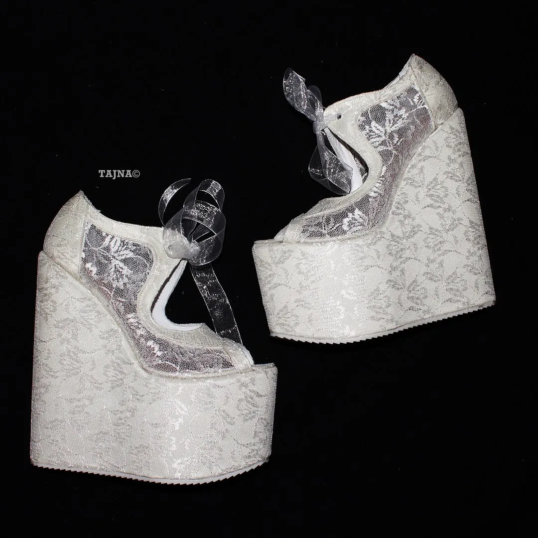 Full Lace White Platform 20 cm Wedges