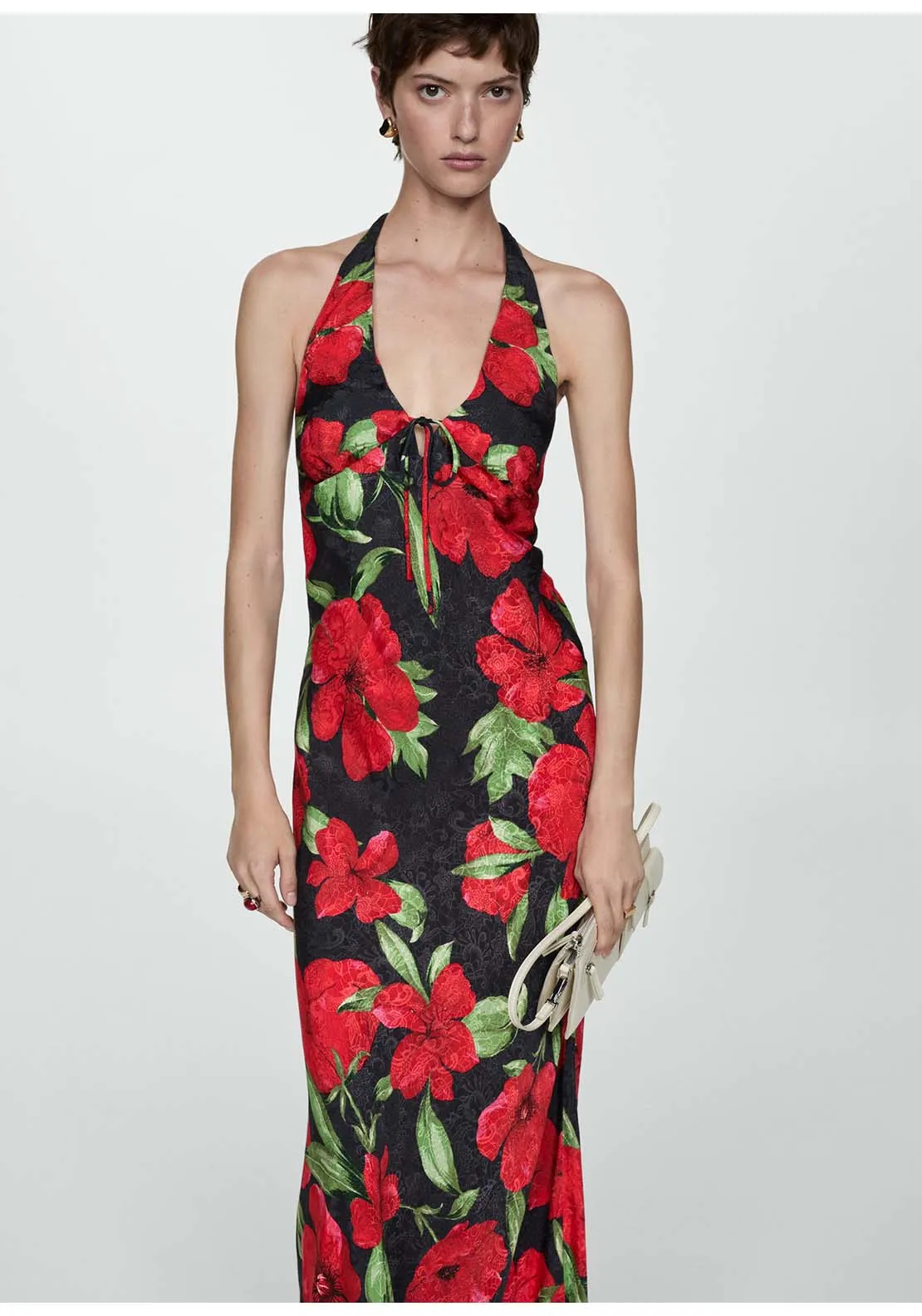 Halter neck floral dress - Black