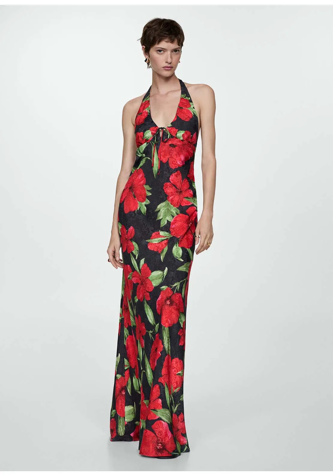 Halter neck floral dress - Black
