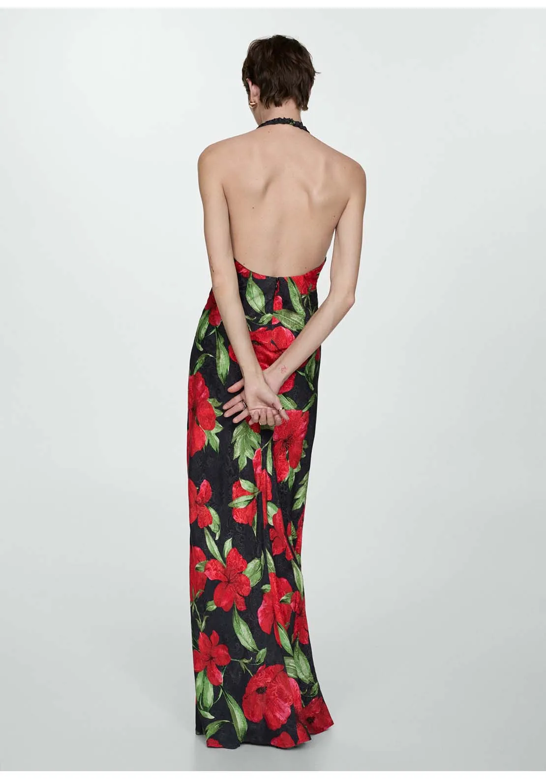 Halter neck floral dress - Black