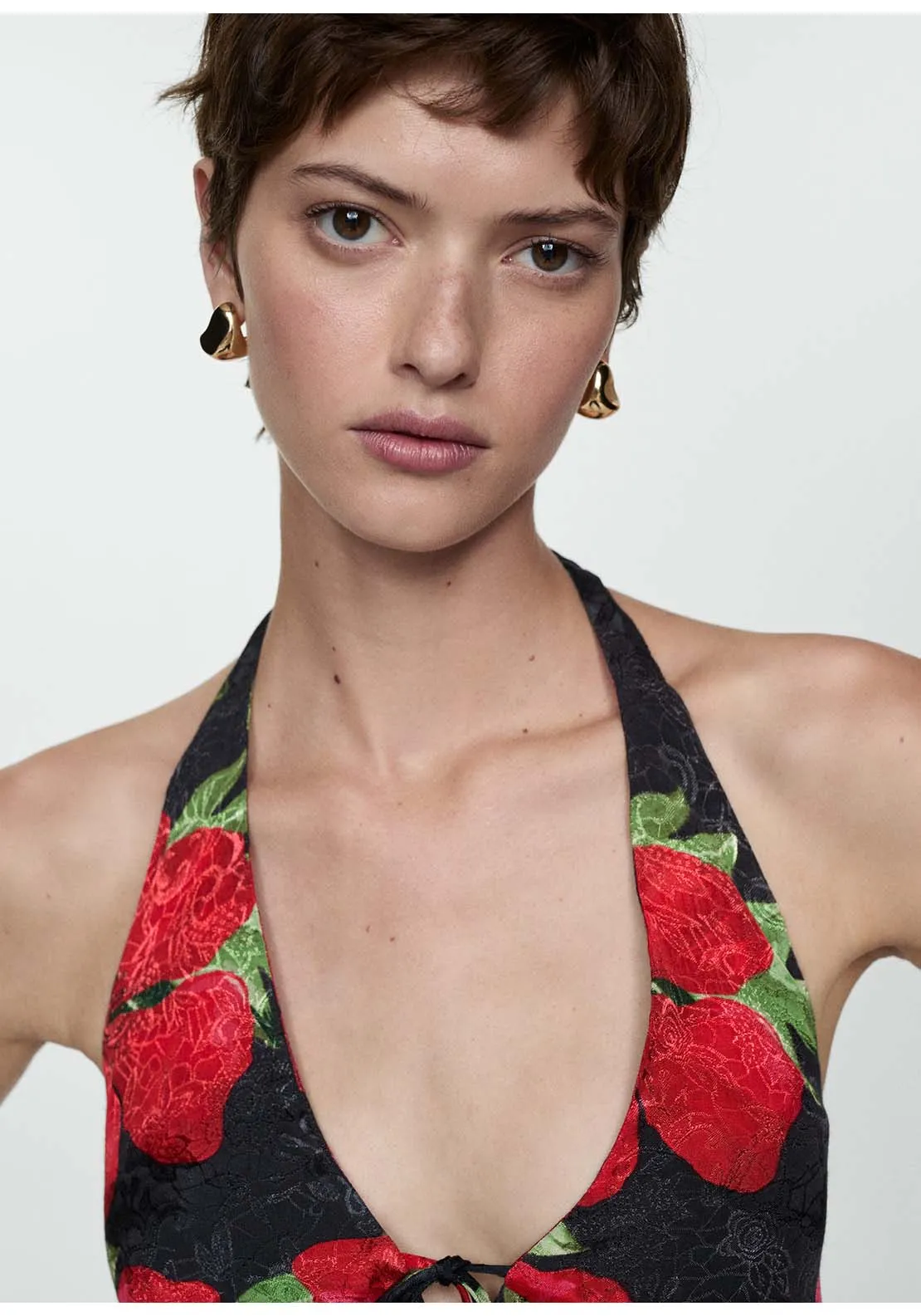 Halter neck floral dress - Black