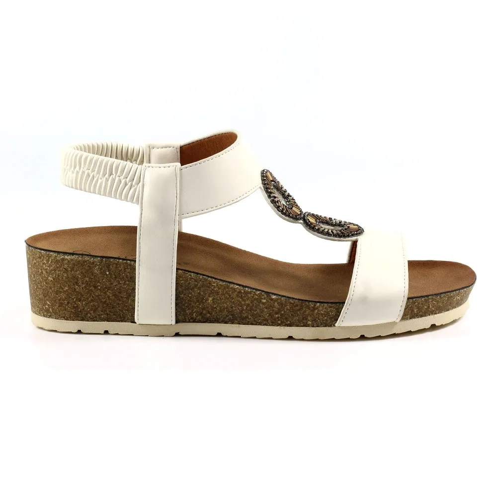 Lunar Women's JLH359 Barwell Wedge Sandals White