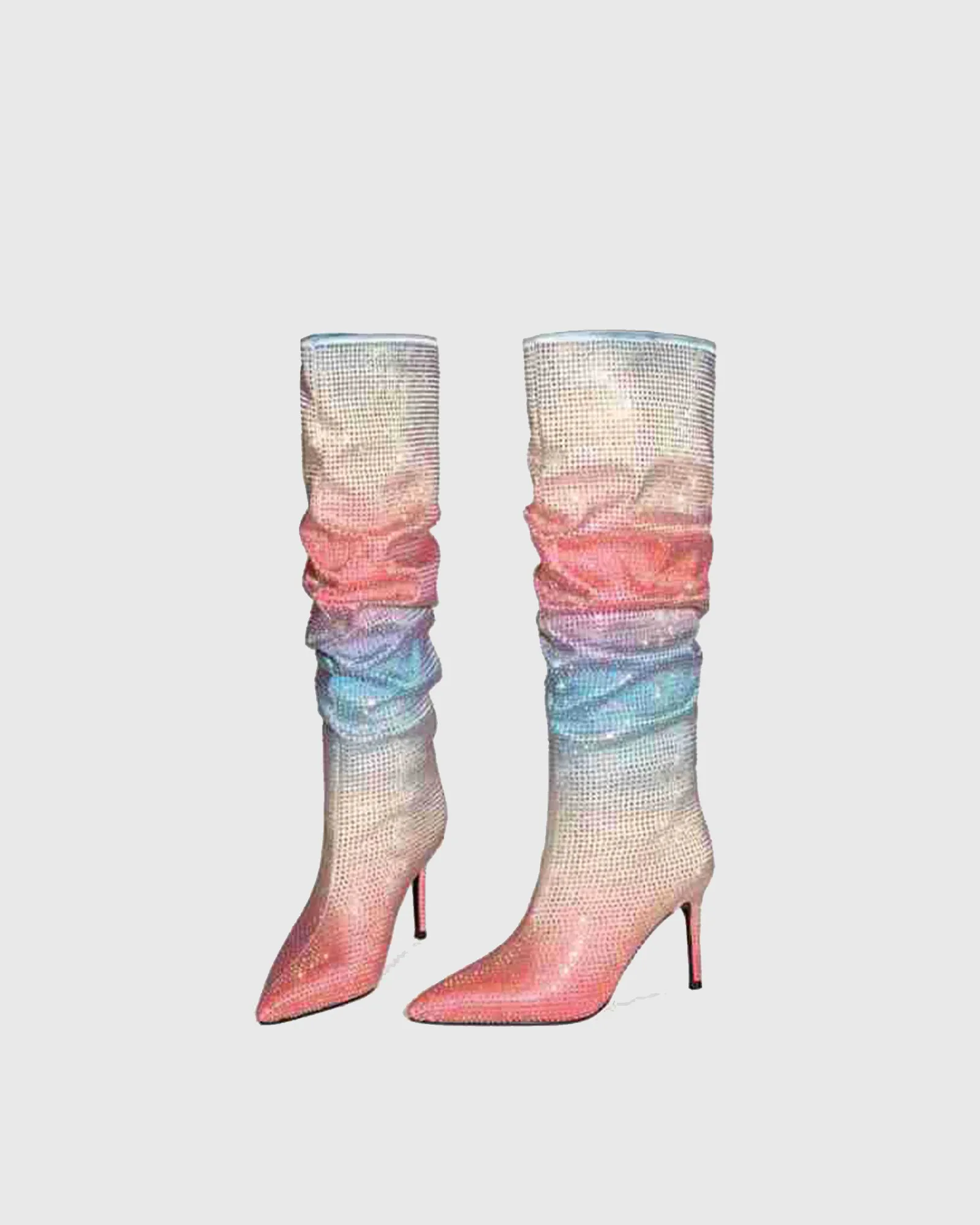 Mafalda Rhinestone Ruched Knee High Boots In Ombre