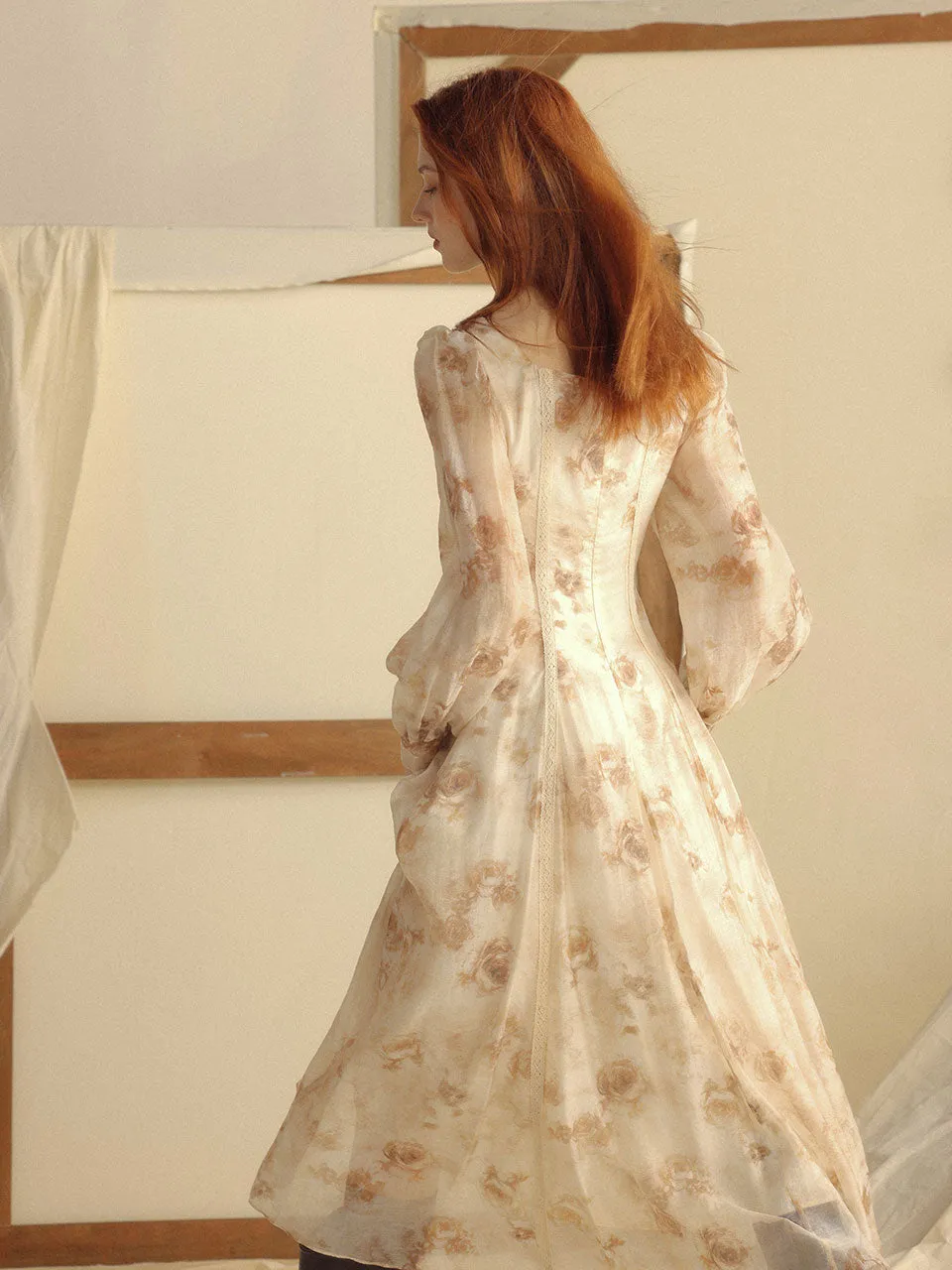 Marron square neck long dress