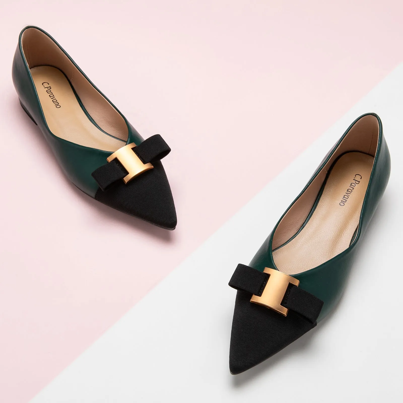 Metal Tie Flats (Aida) Dark Green