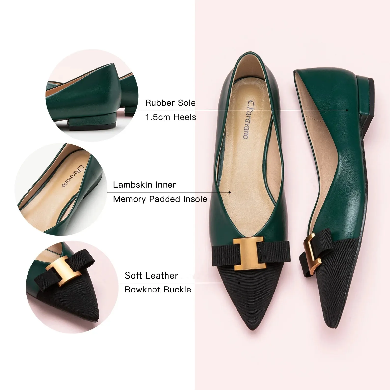 Metal Tie Flats (Aida) Dark Green
