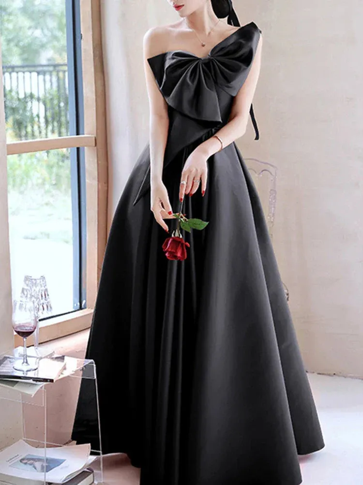 Metaversmall Elegant Patchwork Bowknot Evening Dresses For Women Strapless Sleeveless Backless High Waist Temperament Long Dress Female