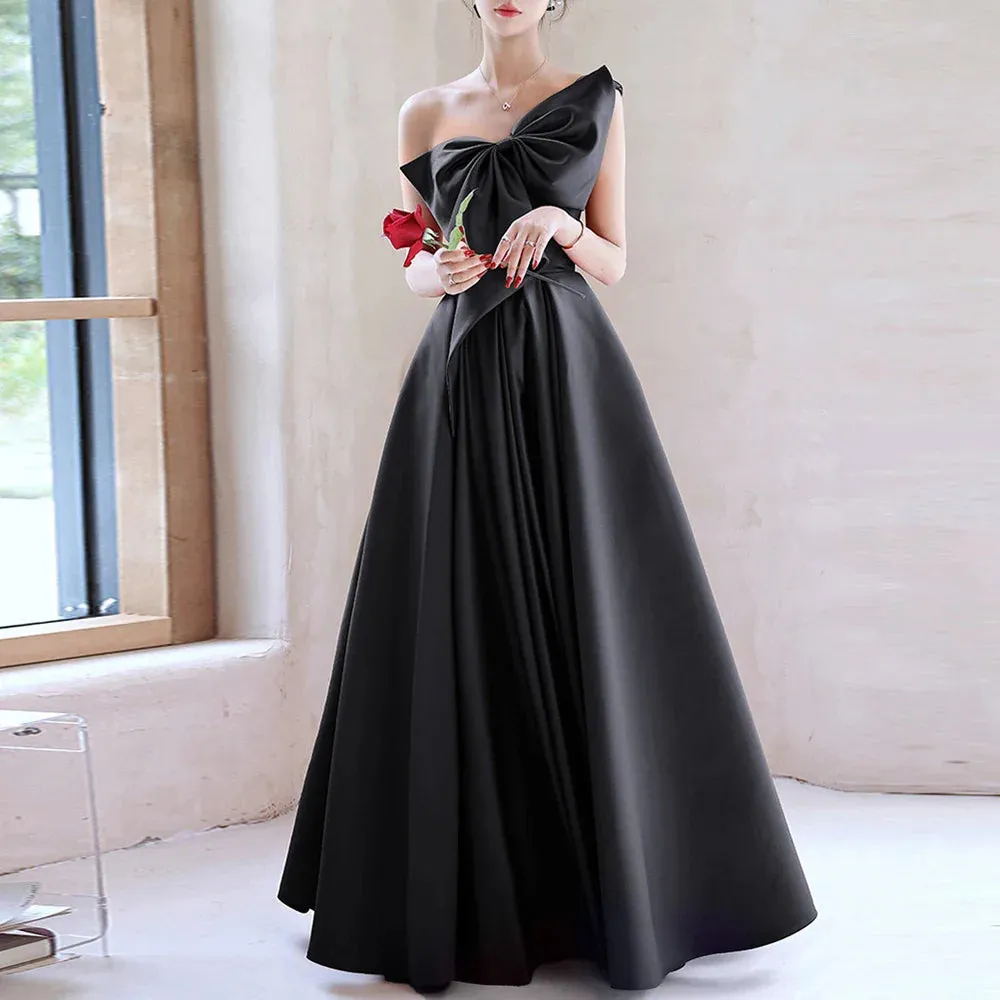 Metaversmall Elegant Patchwork Bowknot Evening Dresses For Women Strapless Sleeveless Backless High Waist Temperament Long Dress Female