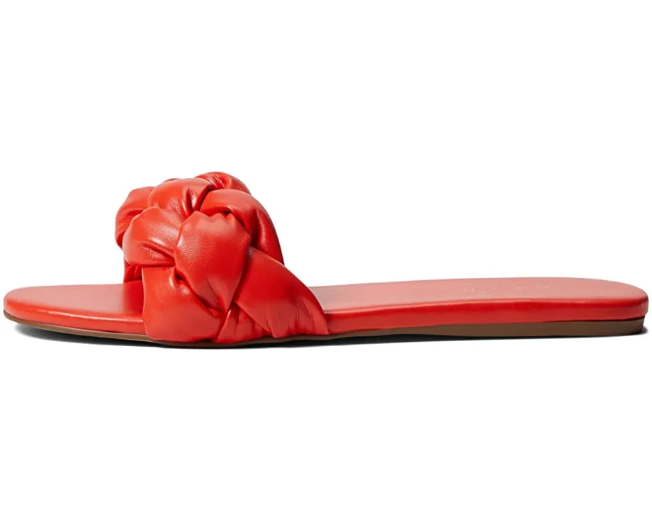 Nine West Lula 3 Blood Orange Faux Leather Open Rounded Toe Slip On Slide Sandal