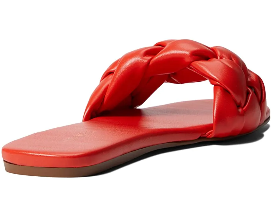 Nine West Lula 3 Blood Orange Faux Leather Open Rounded Toe Slip On Slide Sandal